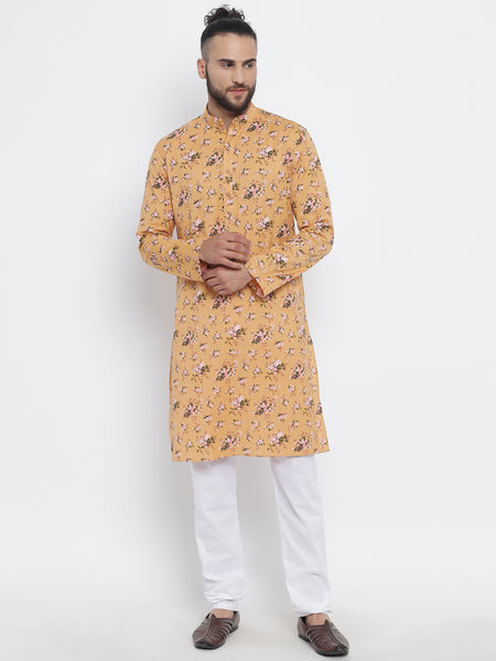 Priyam Yellow Coloured Flower Printed Cotton Kurta