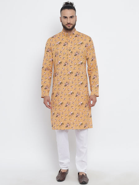 Priyam Yellow Coloured Flower Printed Cotton Kurta