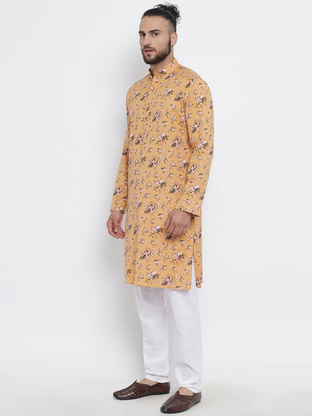 Priyam Yellow Coloured Flower Printed Cotton Kurta