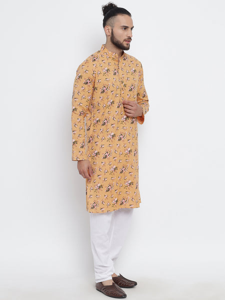 Priyam Yellow Coloured Flower Printed Cotton Kurta