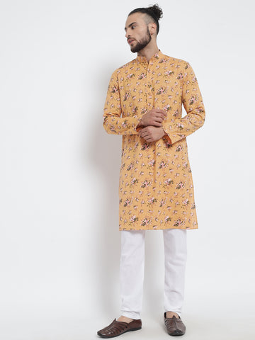 Priyam Yellow Coloured Flower Printed Cotton Kurta