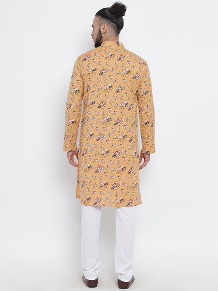 Priyam Yellow Coloured Flower Printed Cotton Kurta