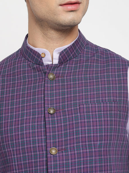 Purple Checkered Nehru Jacket 1