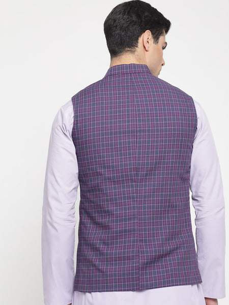 Purple Checkered Nehru Jacket 2