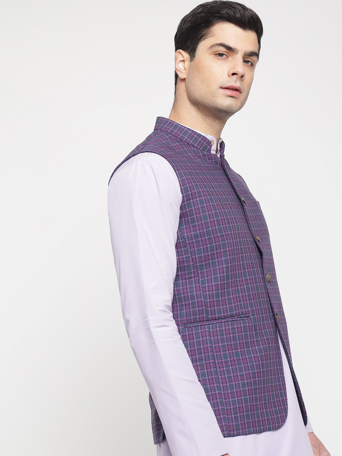 Purple Checkered Nehru Jacket