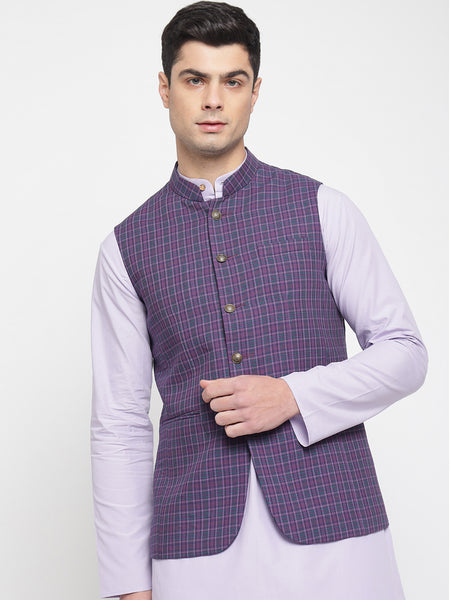 Purple Checkered Nehru Jacket 3