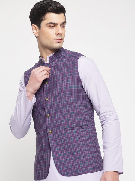 Purple Checkered Nehru Jacket 4