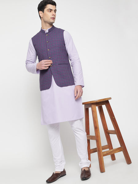 Purple Checkered Nehru Jacket 6