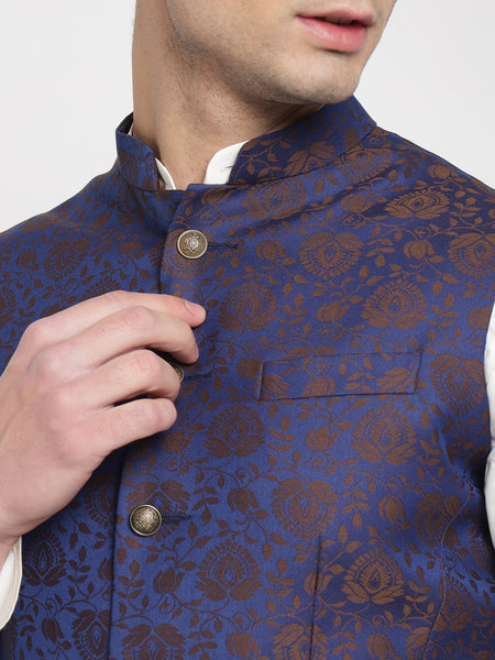 Purple Colour Motif Printed Nehru Jacket 2