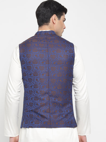 Purple Colour Motif Printed Nehru Jacket 3