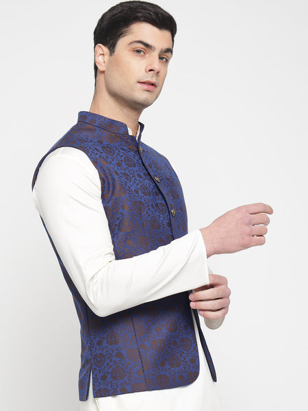 Purple Colour Motif Printed Nehru Jacket 4