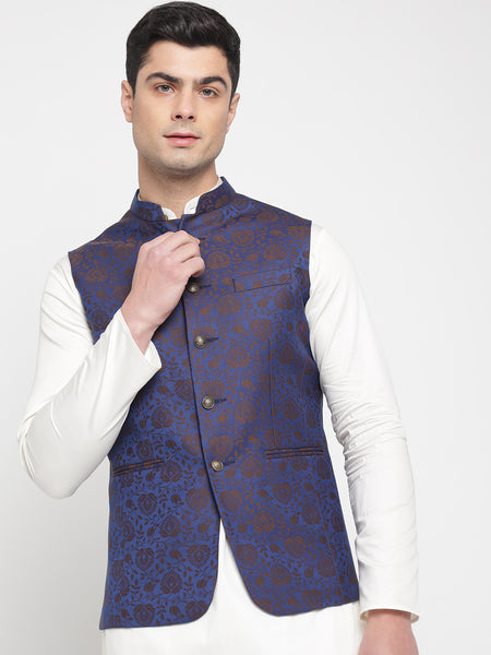 Purple Colour Motif Printed Nehru Jacket 5