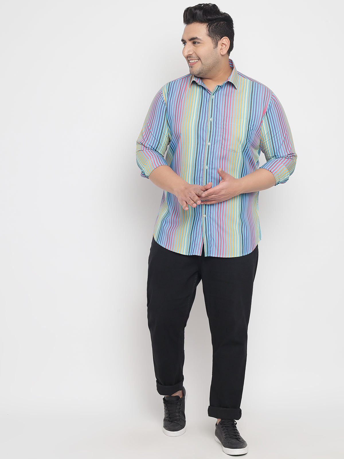 Rainbow Coloured Stripe Shirt For Men Plus