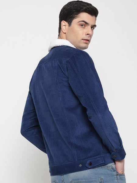 Royal Blue Corduroy Jacket For Men 4