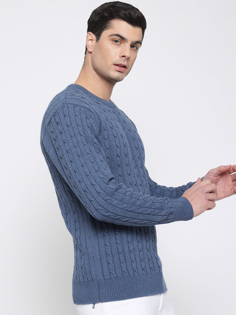 Steel Blue Cable Knit Sweater For Men – Prime Porter