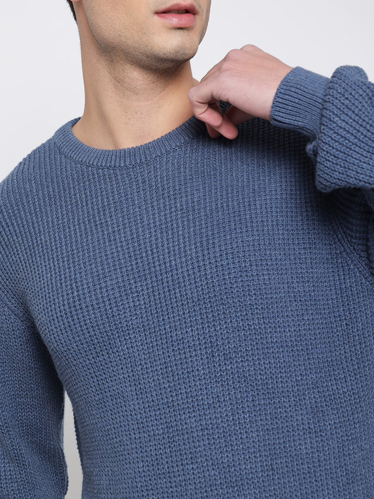 PURL KNIT SWEATER - Navy blue
