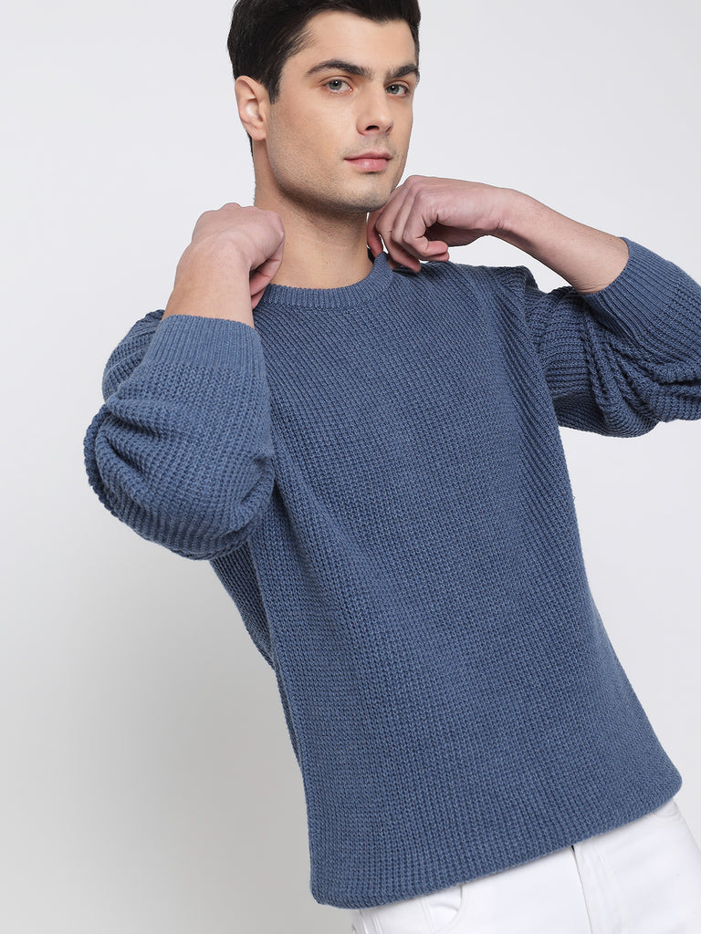 Steel Blue Purl Knit Sweater Prime Porter
