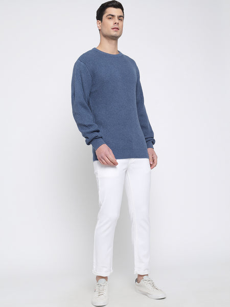 Steel Blue Purl Knit Sweater For Men 5