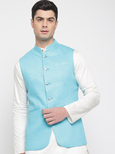Turq Blue Colour Nehru Jacket