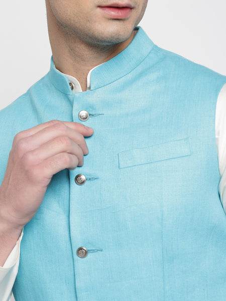 Turq Blue Colour Nehru Jacket