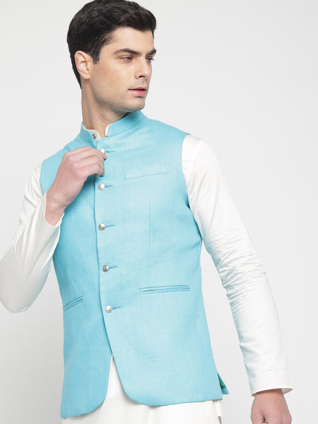 Turq Blue Colour Nehru Jacket