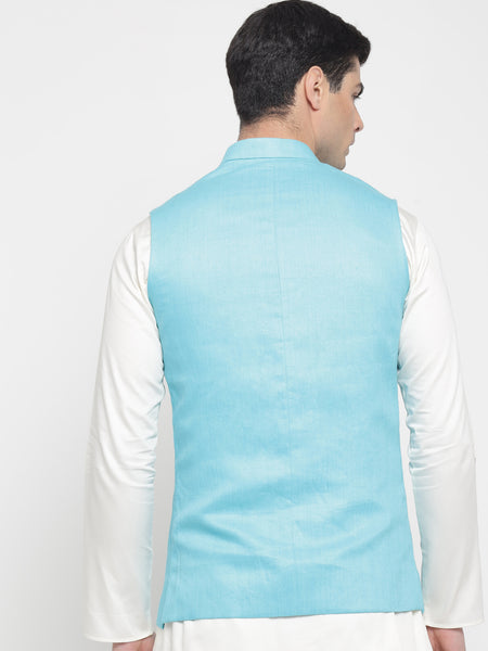 Turq Blue Colour Nehru Jacket