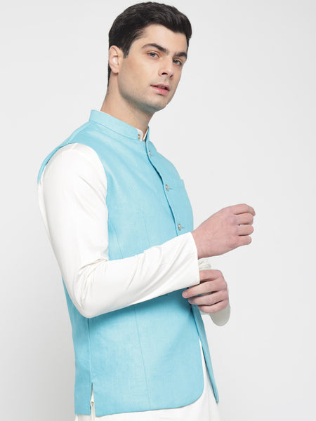 Turq Blue Colour Nehru Jacket
