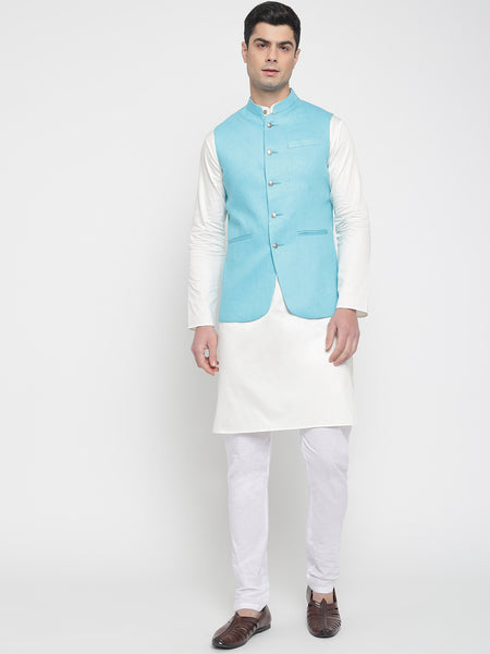 Turq Blue Colour Nehru Jacket