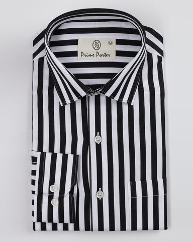 Zebra Black And White Striped Pure Cotton Shirt For Men